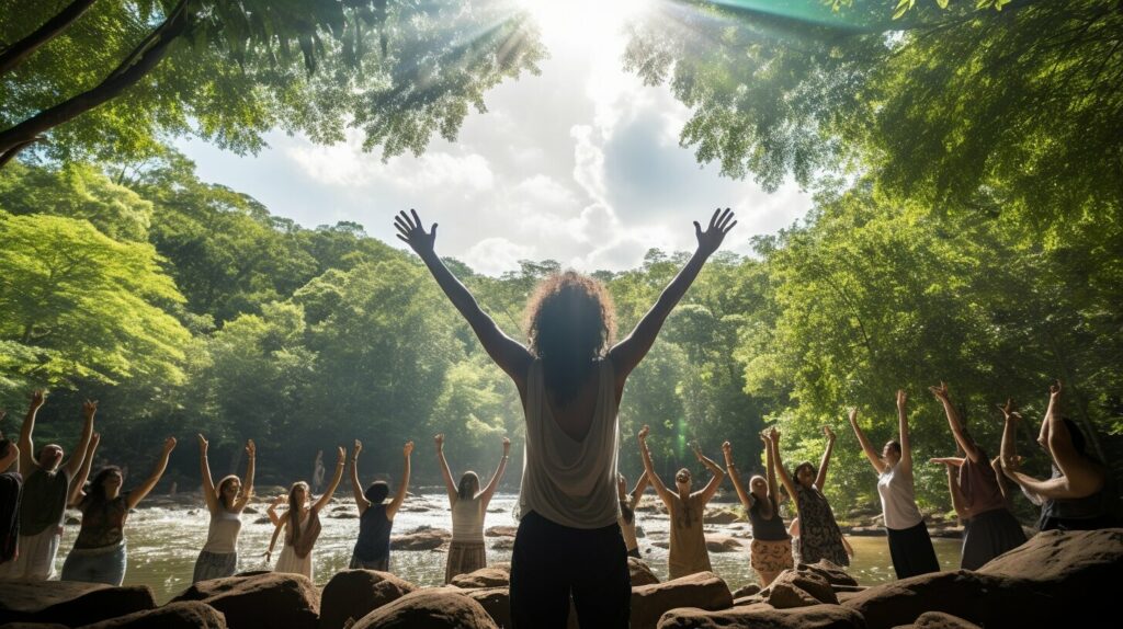 Yoga instructor teaching yoga