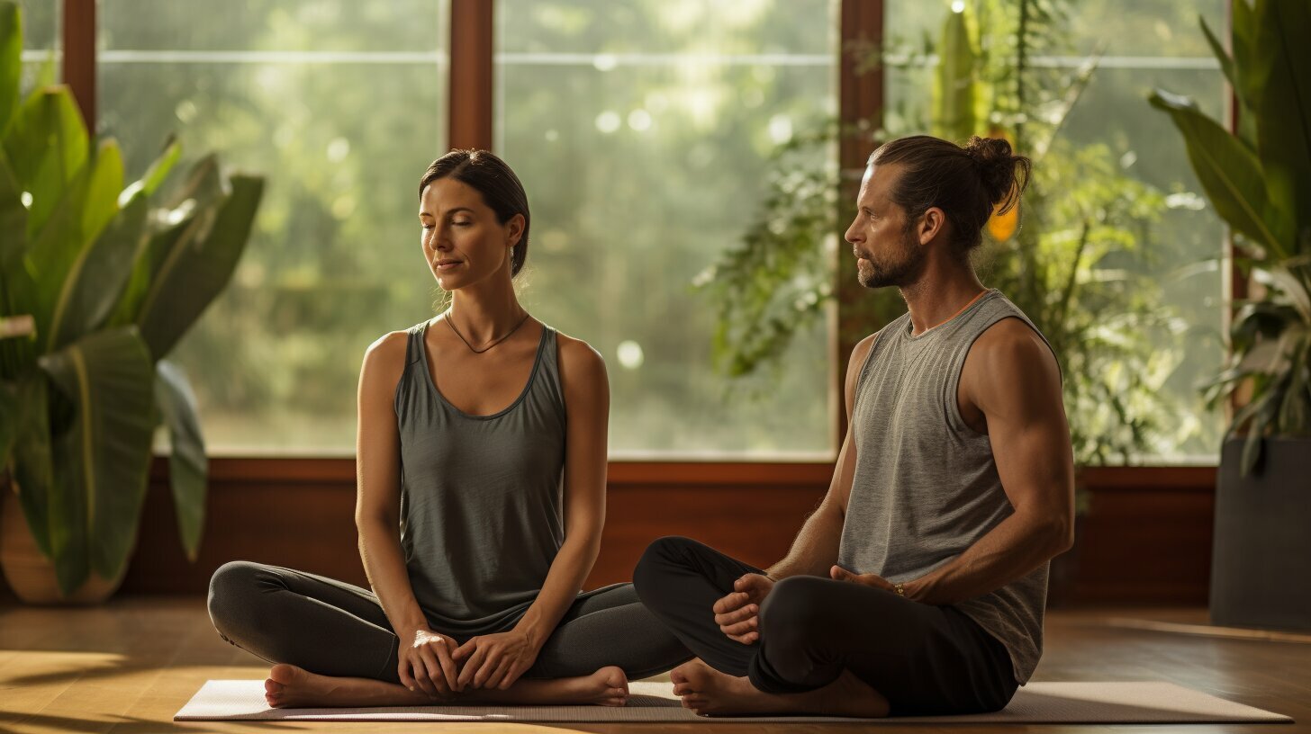 yoga teacher with student