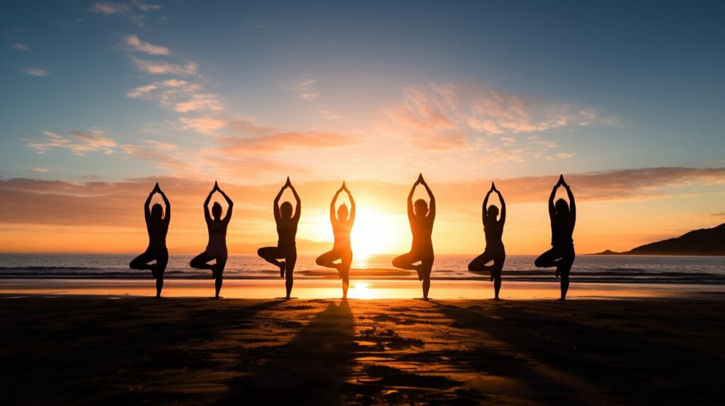 yoga teacher with students