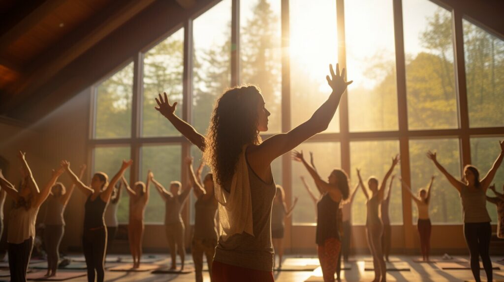 Yoga instructor teaching yoga