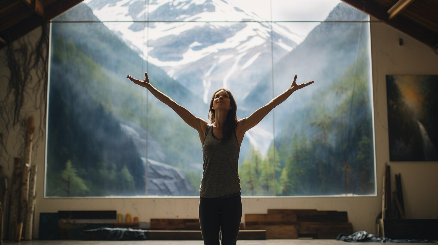 yoga teacher holding a pose in a studio